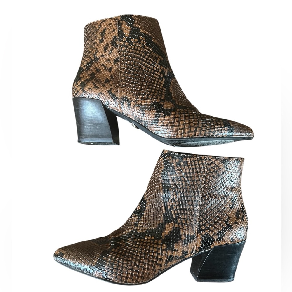 KENSIE Womens Chestnut Snake Brown Snake Print Leticia Leather Booties 5.5 M